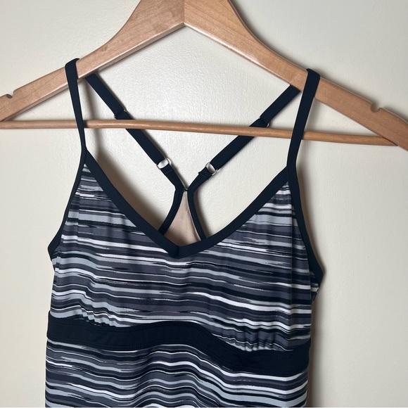 Athleta Women’s Shorebreak Racerback Swim Athletic Dress Black White Striped S - Picture 2 of 6